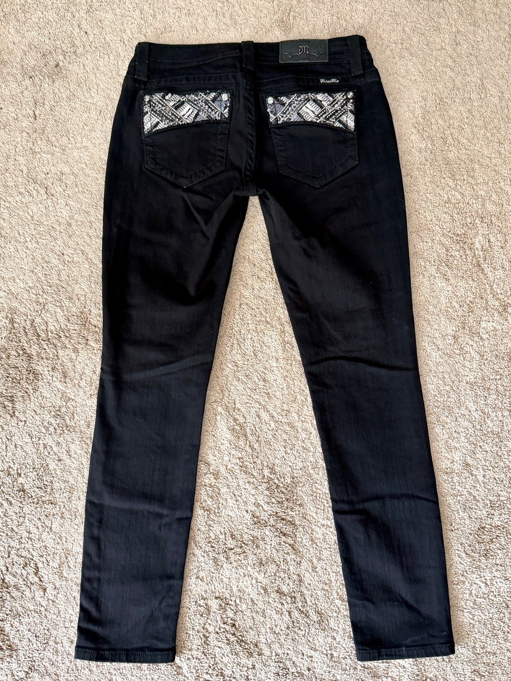 Womens Miss Me Jeans Size 29 X 30 Skinny Y2K Black Rhinestone Embellished Sequin - Picture 5 of 10